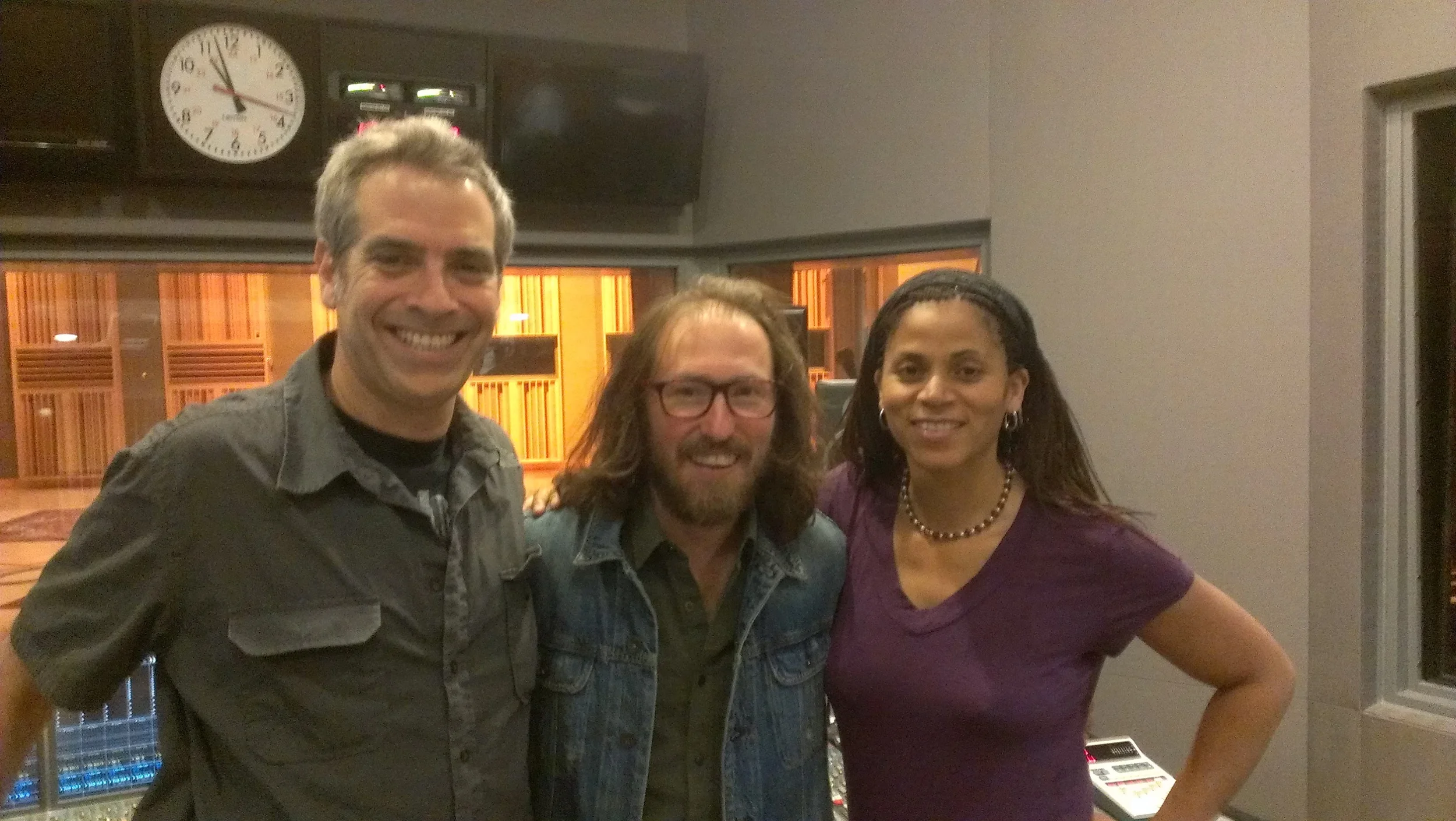 The World's host, Marco Werman, Guitarist, Johnny Trama & Engineer, Robin Moore