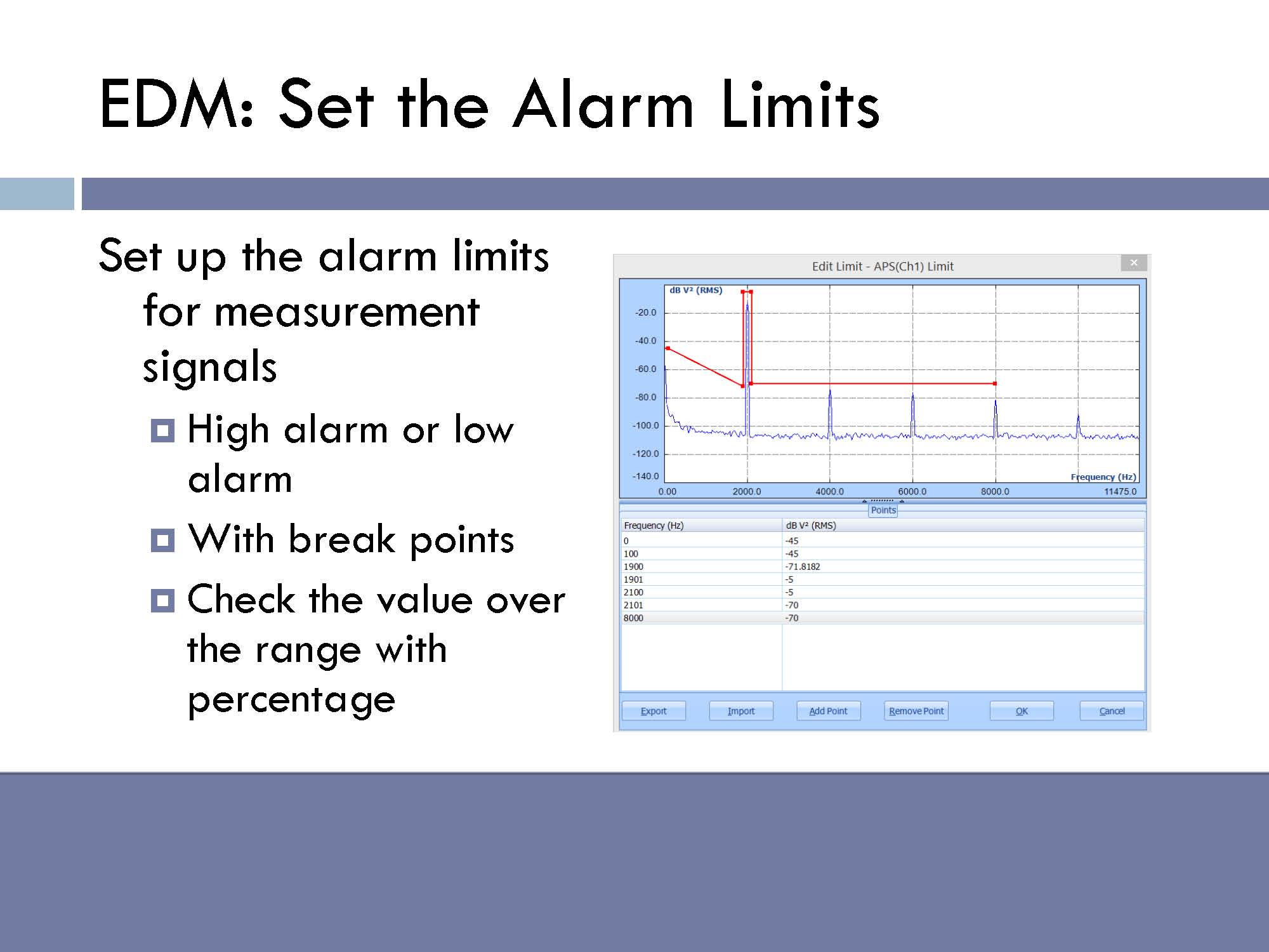    
  
 Normal 
 0 
 
 
 
 
 false 
 false 
 false 
 
 EN-US 
 X-NONE 
 X-NONE 
 
  
  
  
  
  
  
  
  
  
  
  
 
 MicrosoftInternetExplorer4 
 
  
  
  
  
  
  
  
  
  
  
  
  
   Set up alarm limits for measurement signals. High alarm or low 
