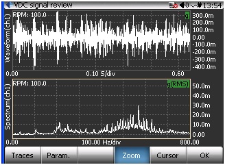 Figure 23: CH1 Time Waveform and FFT with slight bearing defect