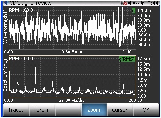 Figure 25: CH1 Time Waveform and Demodulation Spectrum with slightly deteriorated bearing