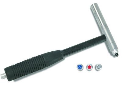 Figure 7. Impact hammer instrumented with a force sensor with different hardness tips.