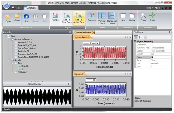 Figure 4. The CoCo-80 and the Engineering Data Management System allow the user to view all meta information within the ASAM ODS ATF/XML data file as well as the original data.