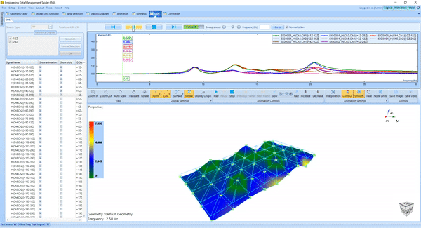 Figure 7 - Offline Visualization feature in an experimental modal test executed with EDM Modal