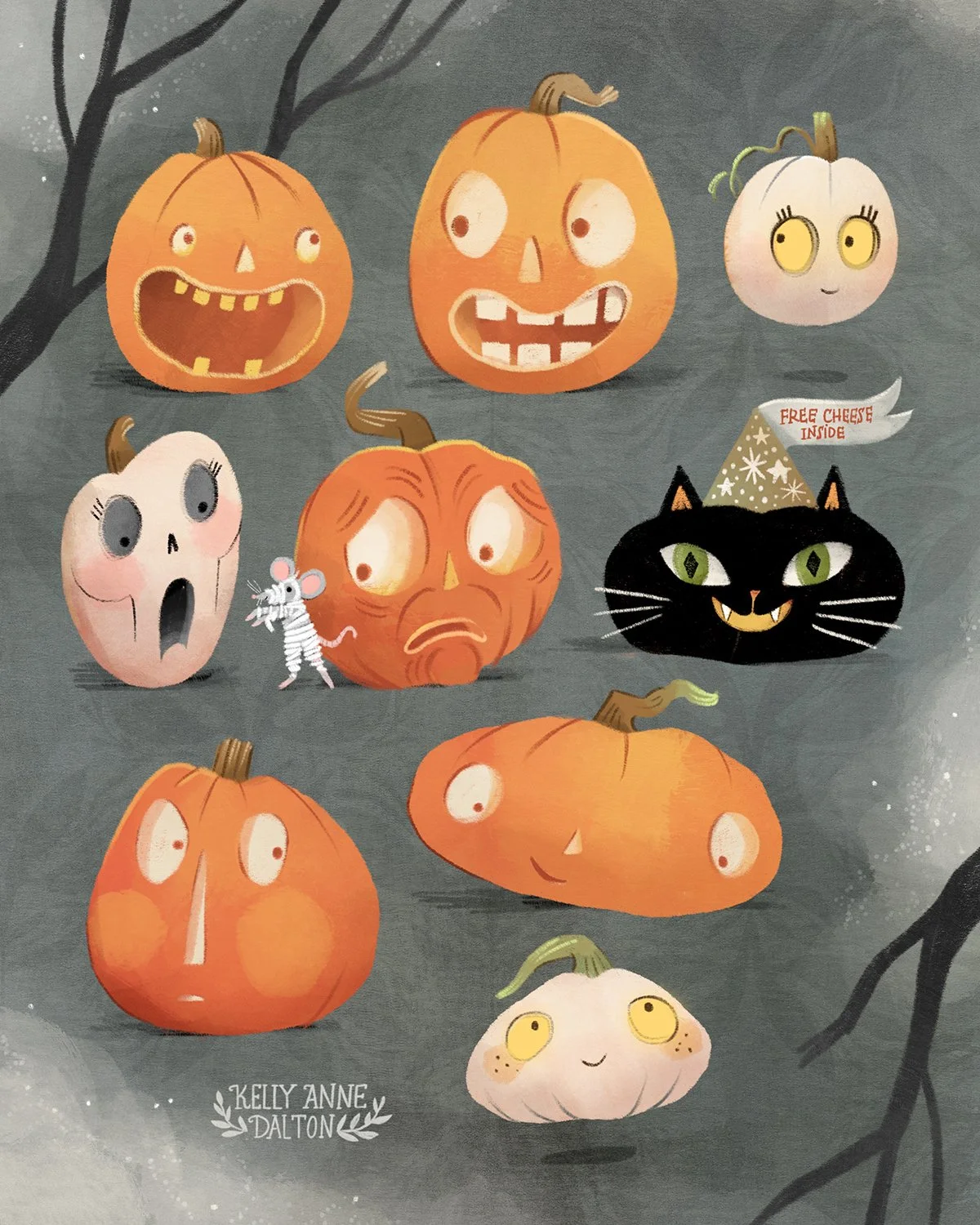Pumpkin Head Jack O'Lantern characters by picture book illustrator Kelly Anne Dalton