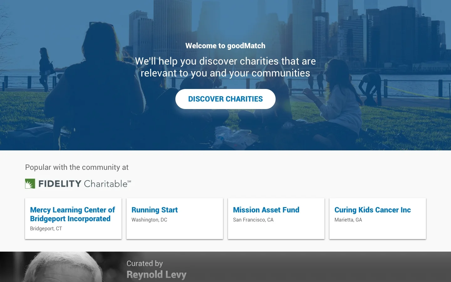 Main goodMatch page, before any personalization.