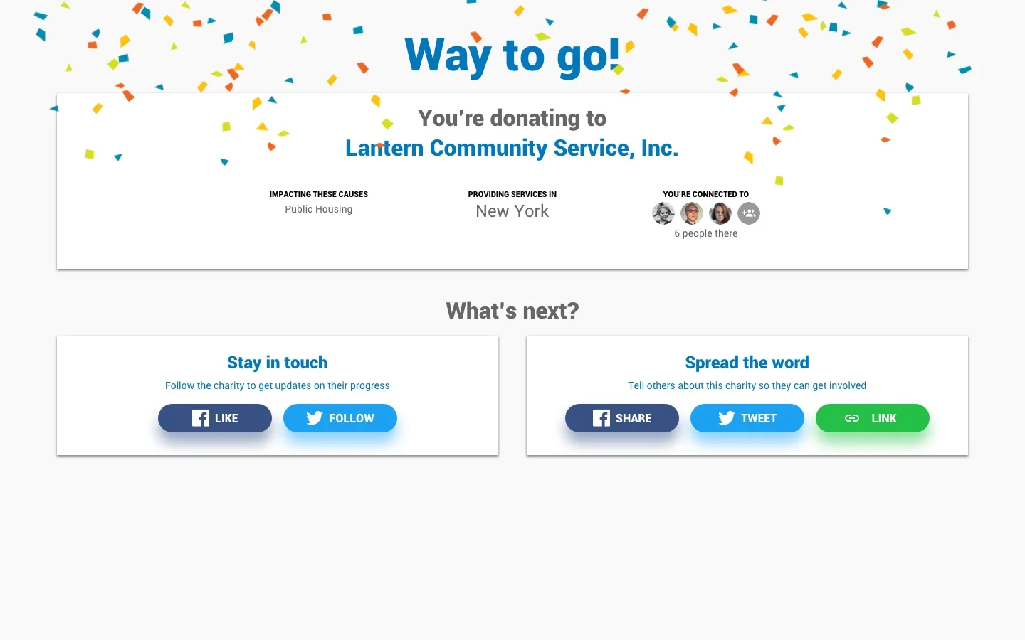 Post donation screen.