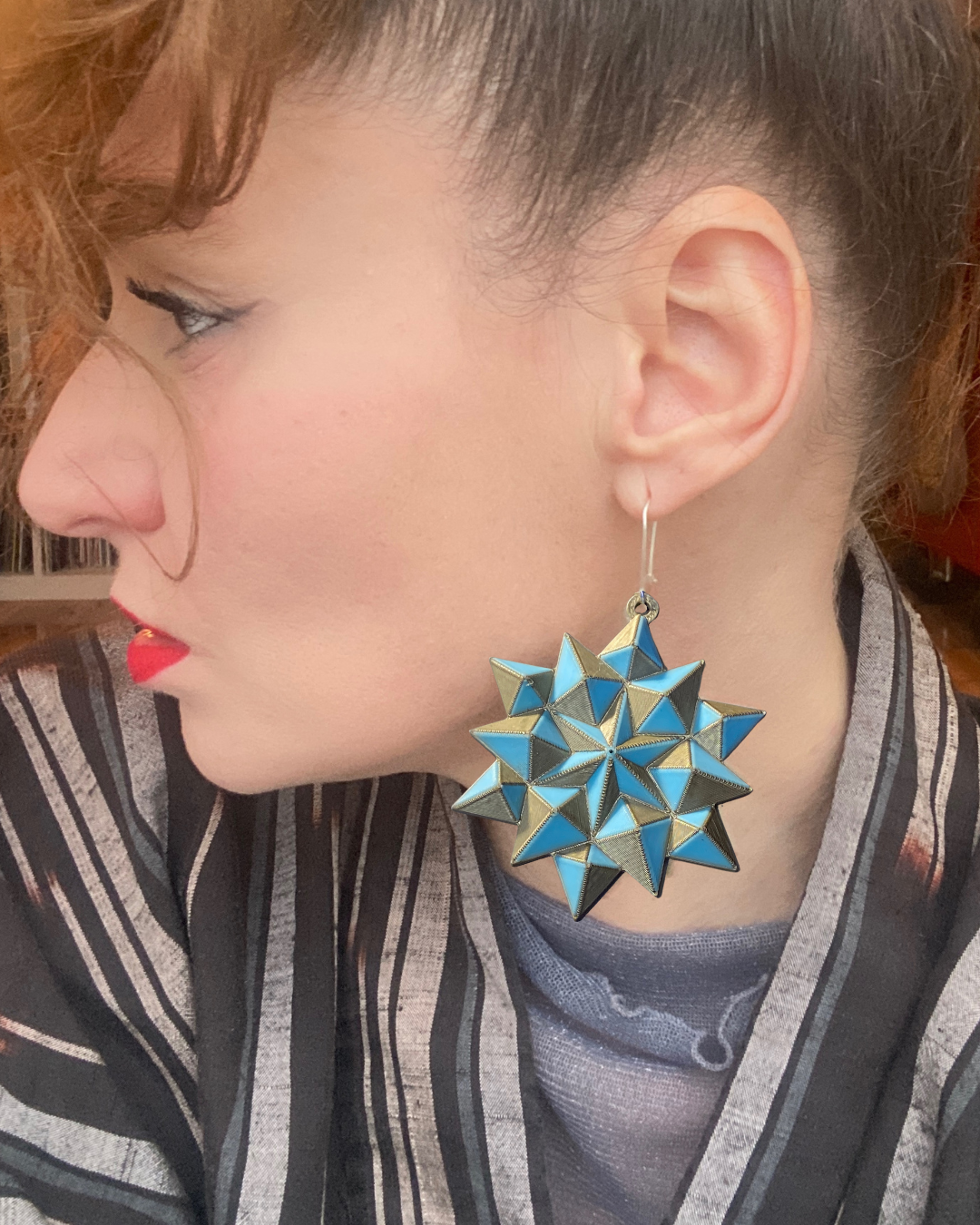 CELESTIAL FACET DROP EARRINGS - SKY BLUE and MATTE GOLD 3D PRINTED BIOPOLYMER