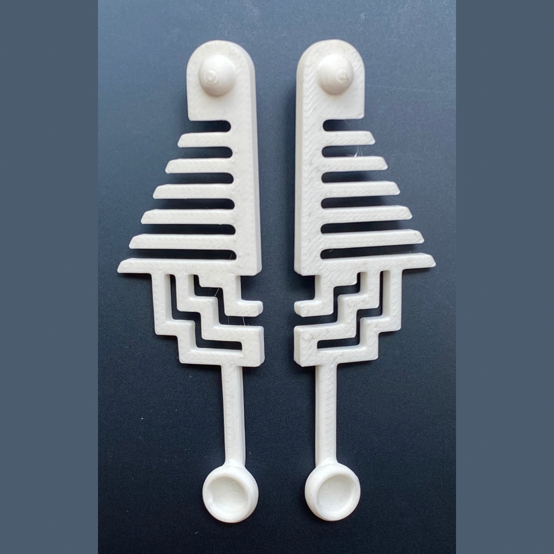 Bold Aztec Drop ear cuff earrings in matte white 3d Printed bio polymer has style cues from art deco and aztec structure.