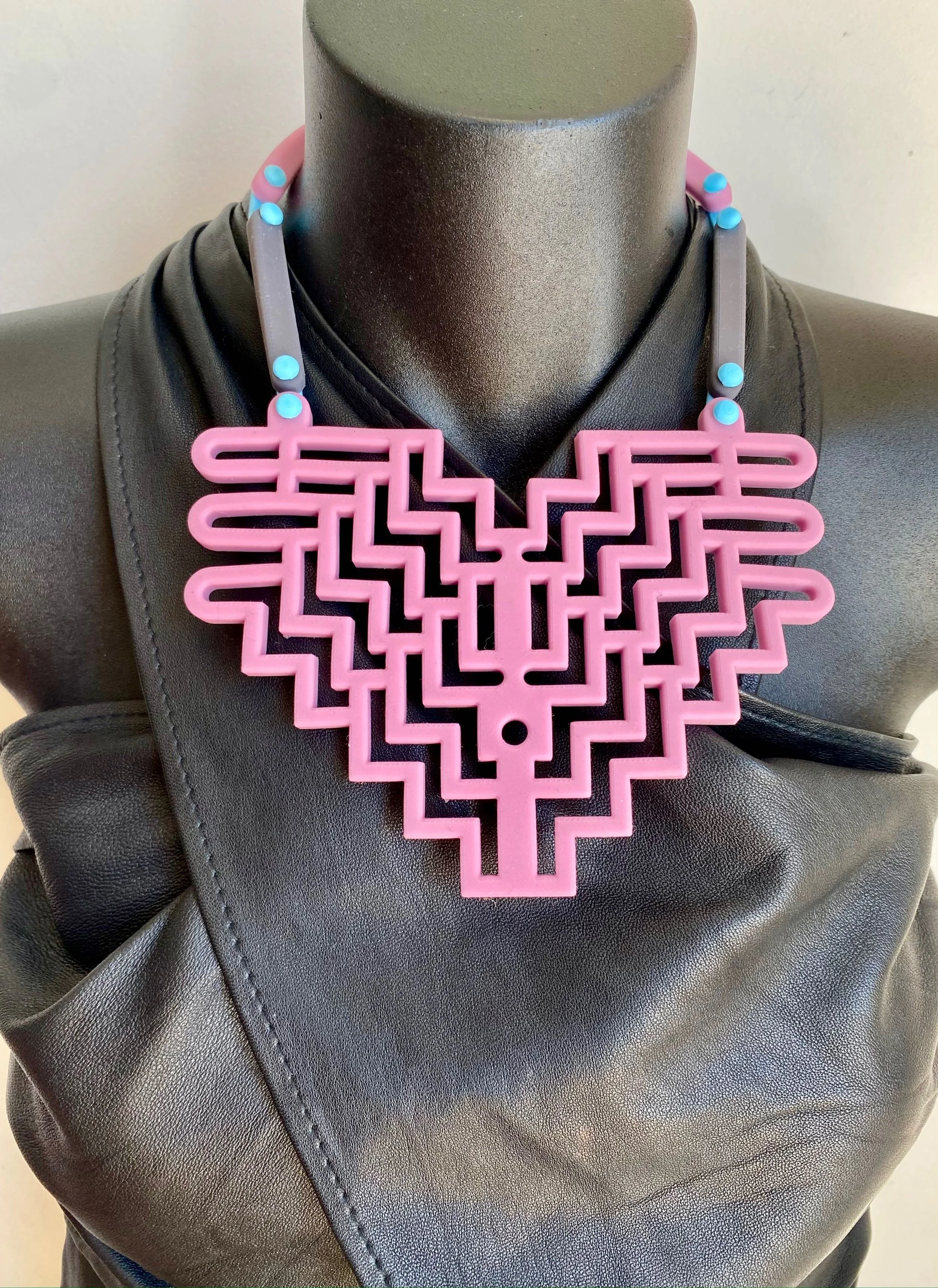 AZTEC DECO JELLY STATEMENT NECKLACE - DUSTY PINK - OPAQUE SATIN SILICONE