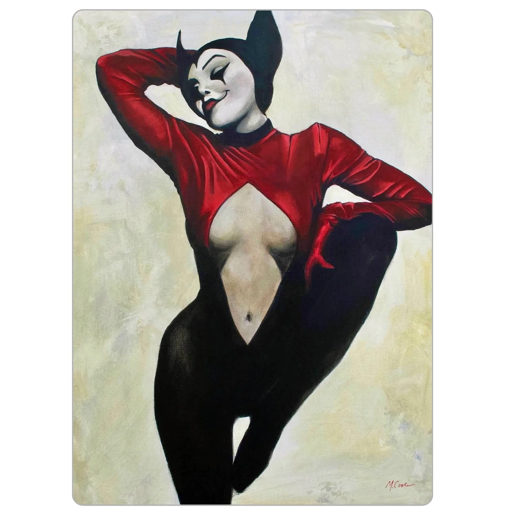 4x5.5 inch magnet of “Balance,” featuring a female figure mid-pose with one knee raised and arm behind her head, balancing with poise and grace.