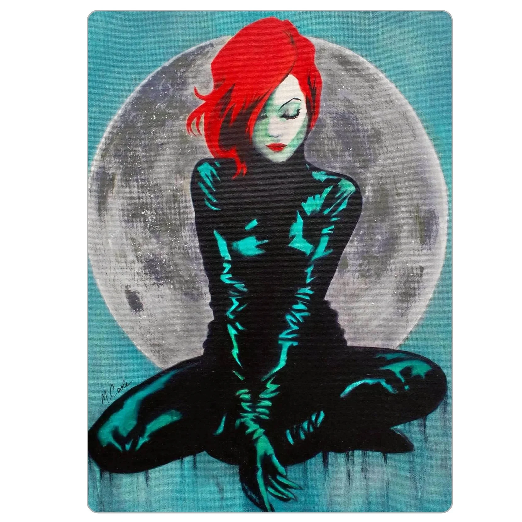 4x5.5 inch magnet of “Luna,” featuring a soft, pale-toned woman with a moonlike glow and a calm, mysterious expression.