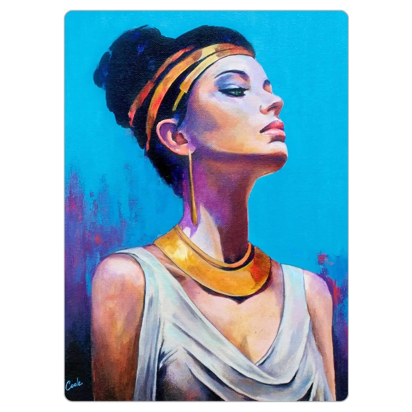4x5.5 inch magnet of “Drip of Opulence,” showing a woman in ornate gold jewelry and vivid makeup, reclining with regal confidence and Cleopatra-like beauty.