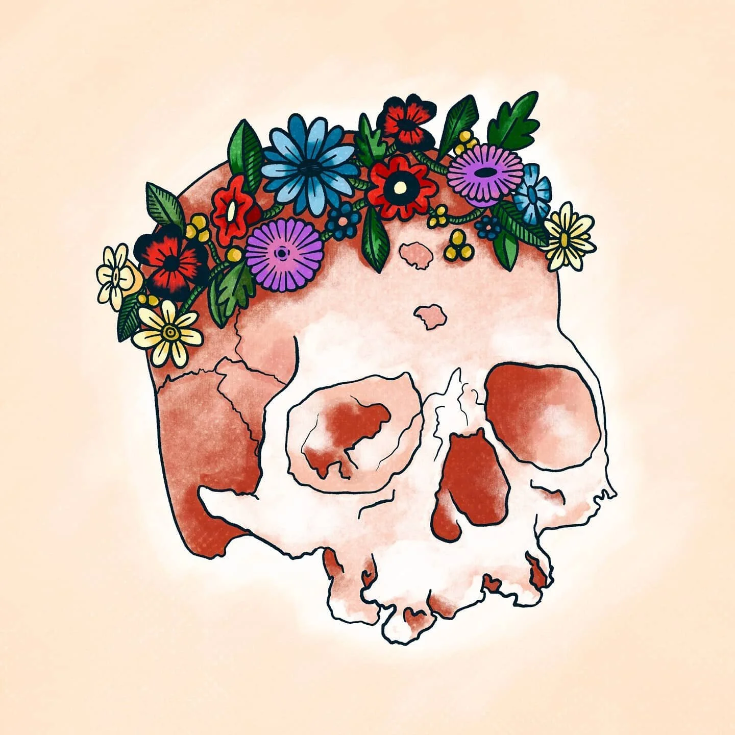 I was inspired by a Reddit post of a skull found with a crown of ceramic flowers (swipe to see that picture) found in Patras, dated 300-400 B.C. So I drew!
.
.
.
.
.
.
#art #procreateart #illustration #skull #skullart #digitaldrawing #digitalart