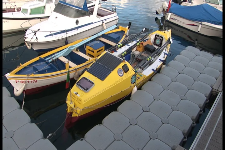 The Calderdale. The 24 foot row boat used by Erden to cross 4 oceans.