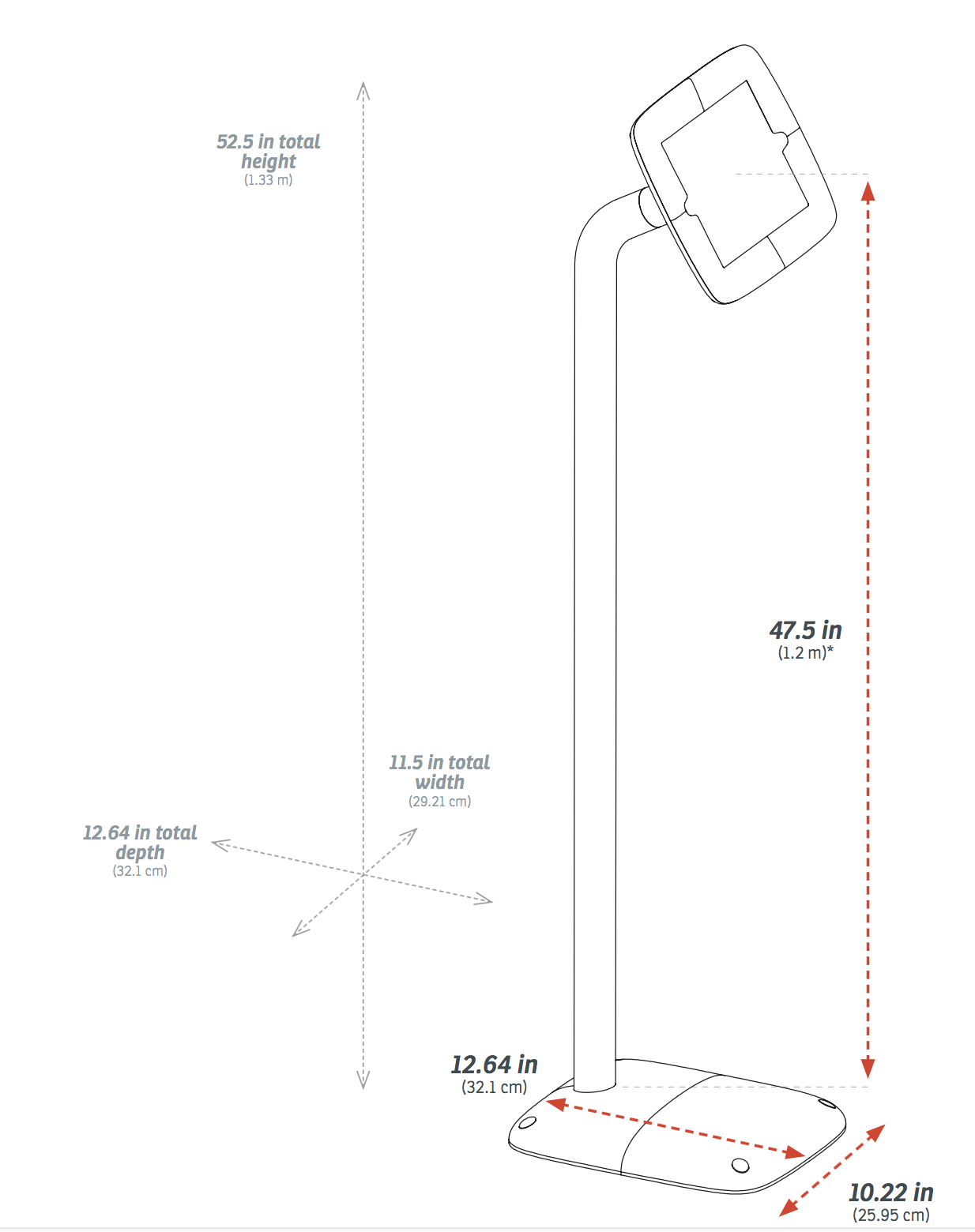 Dimensions for Floor Griffin Kiosk (White) for iPad 9.7"