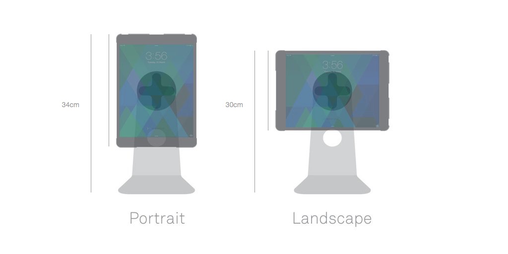Dimensions for Table Top Pivot Stand (Aluminium) for iPad 9.7