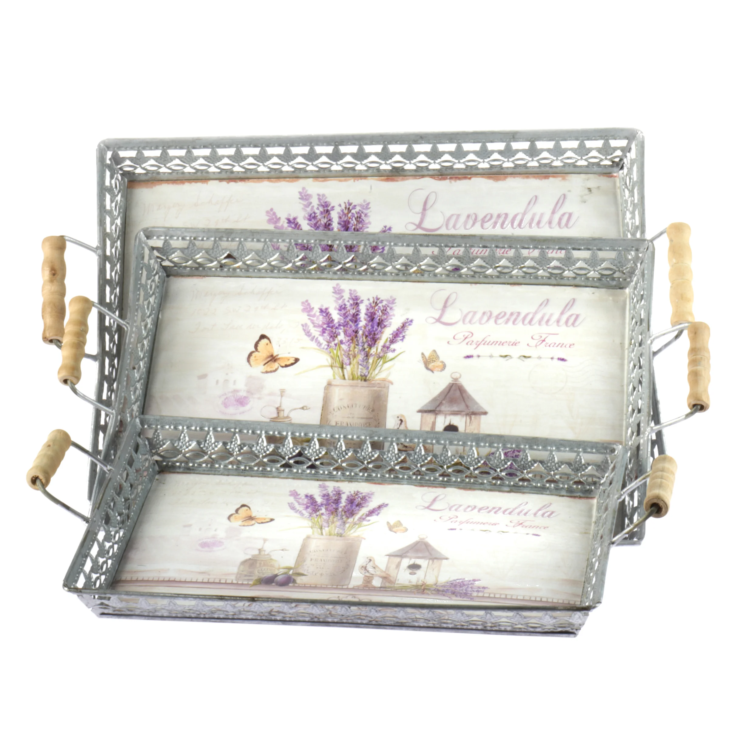 €38 S/3 METAL TRAY W/LAVENDER 37X25X3