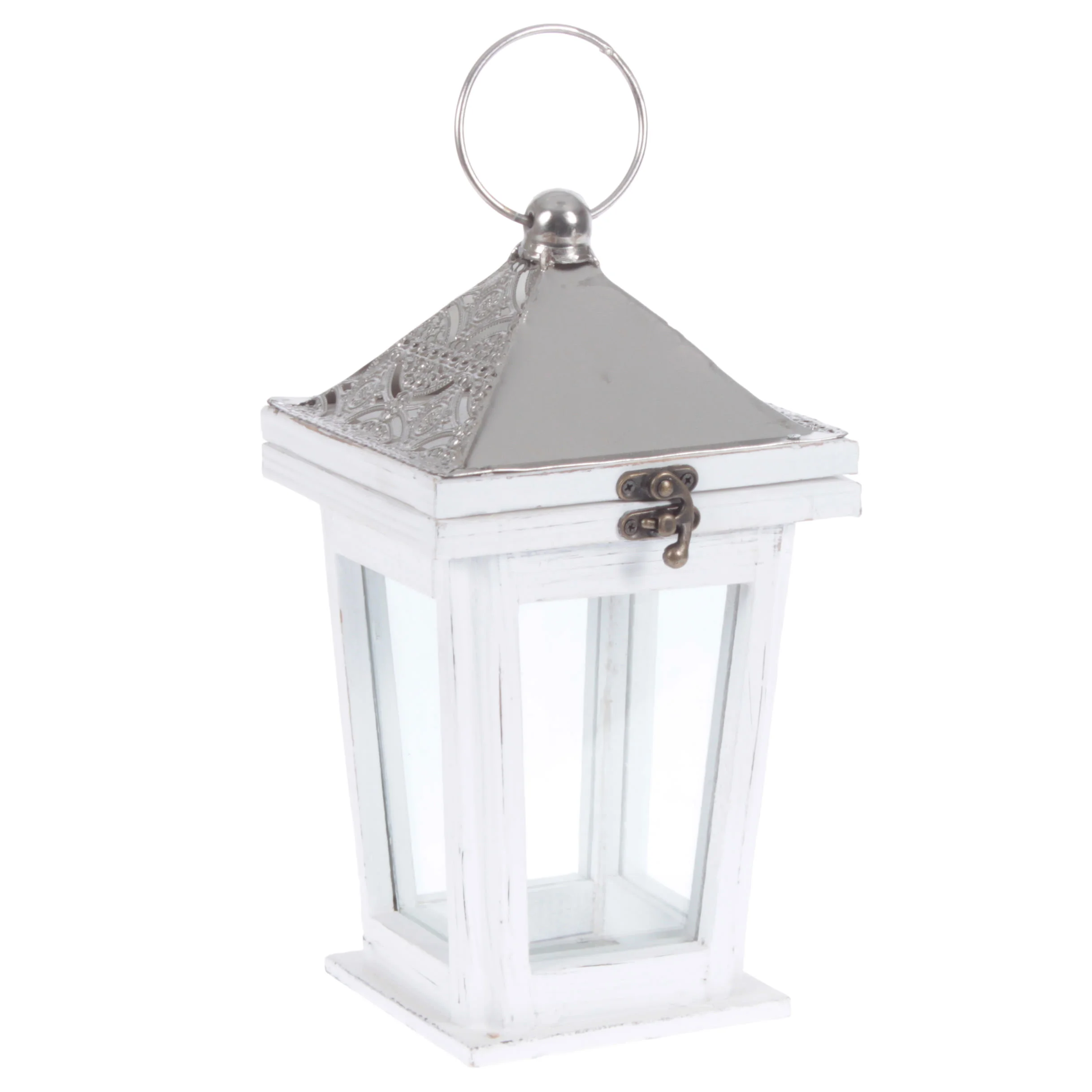 €26 WOODEN/METAL LANTERN IN WHITE/SILVER COLOR 15X15X27