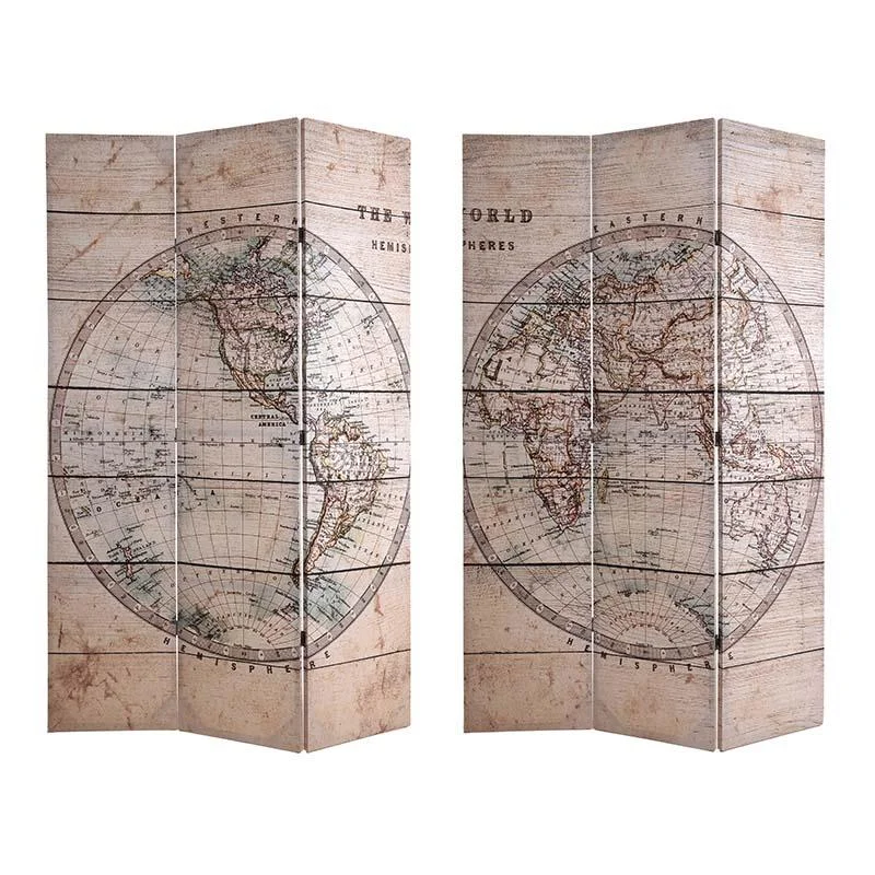 €130 CANVAS PRINTED SCREEN 'GLOBAL' 120X2X180 (DOUBLE SIDE)