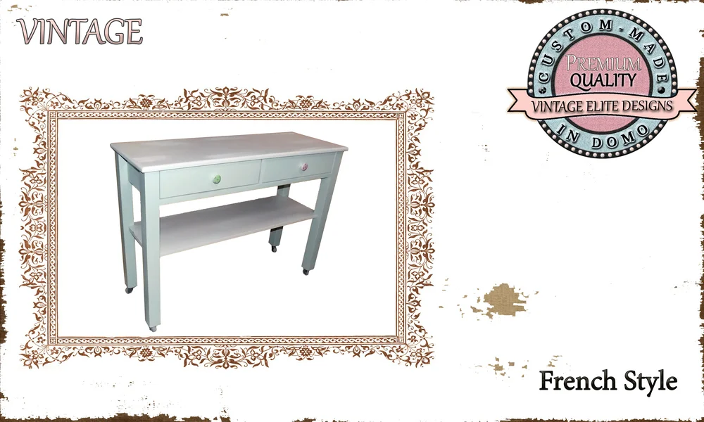 CUSTOM-MADE FRENCH STYLE Vintage Console w/wheels PERSONALIsED BY YOUR CHOICE OF PAINTS AND DIMENSIONS. 110x40x82 (TO ORDER AT €420)