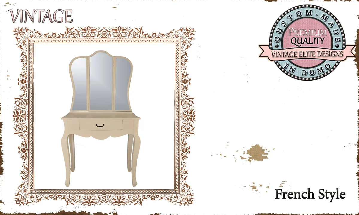 CUSTOM-MADE VINTAGE DRESSING TABLE WITH MIRRORPERSONALIsED BY YOUR CHOICE OF PAINTS AND DIMENSIONS AND FABRICS. 80X38X80. (TO ORDER console AT €480)