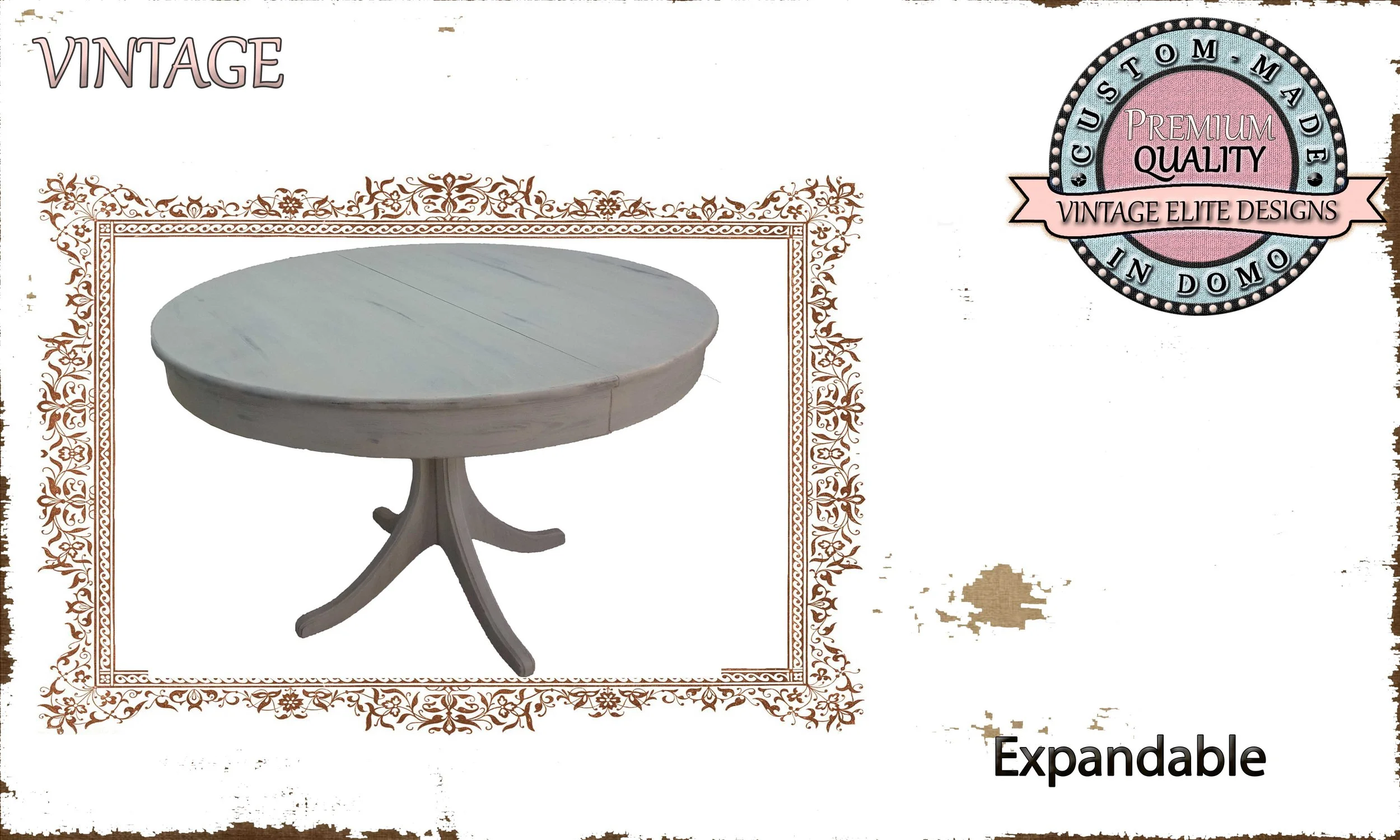 CUSTOM-MADE extendable dining table PERSONALIsED BY YOUR CHOICE OF PAINTS AND DIMENSIONS. R-120cm(160cm)x77cm height. (TO ORDER at €850)