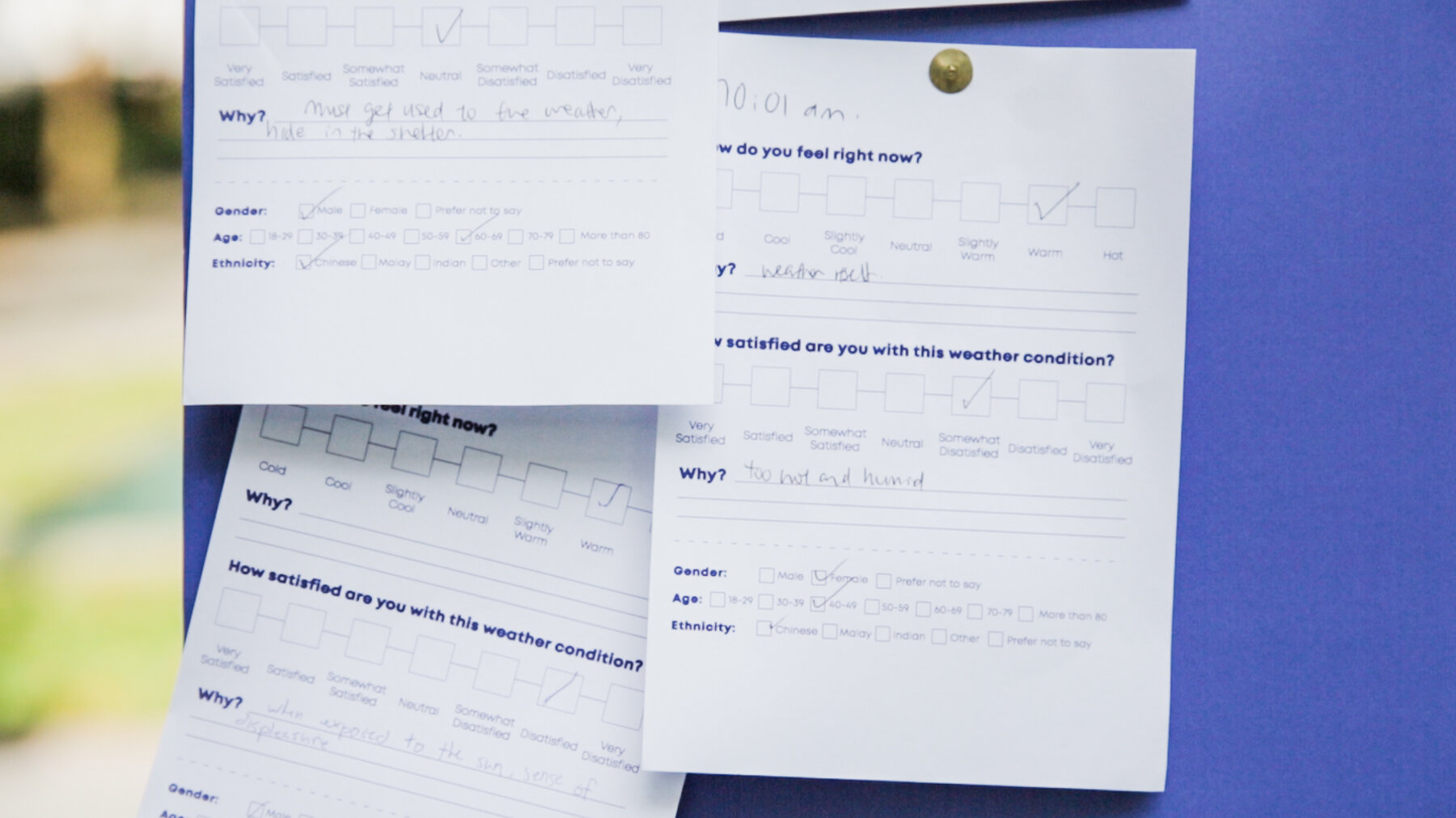 Response sheets to understand the thermal comfort of passers-by