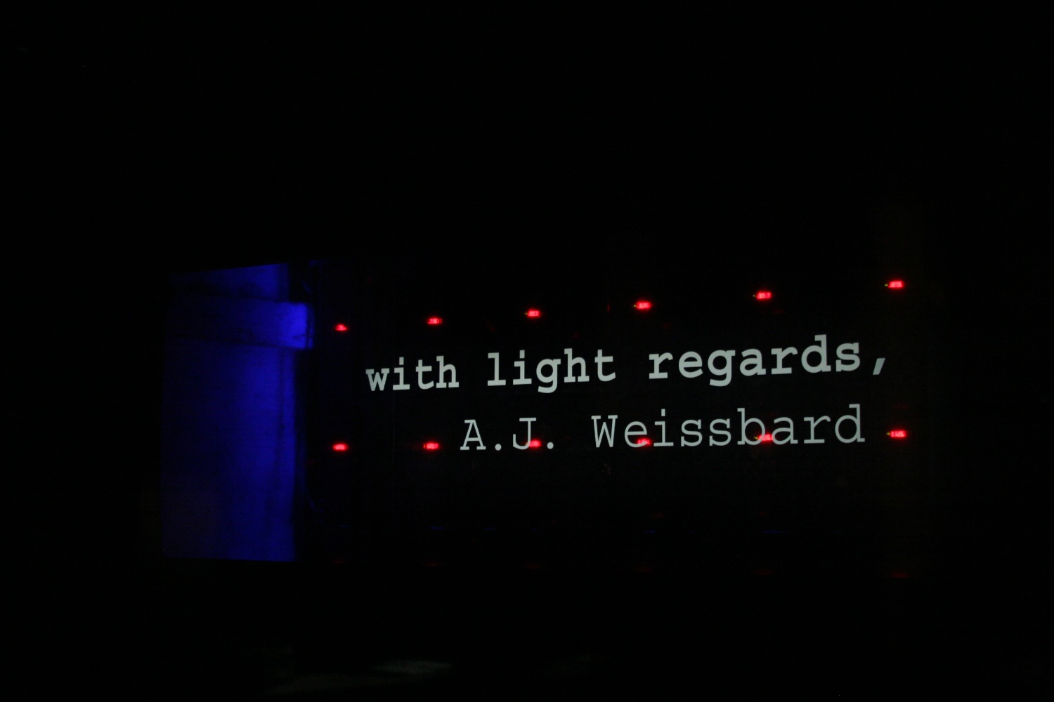  with light regards,
an installation by AJ Weissbard
Segheria, Milano, 2006
© photo by AJ Weissbard, 2006 