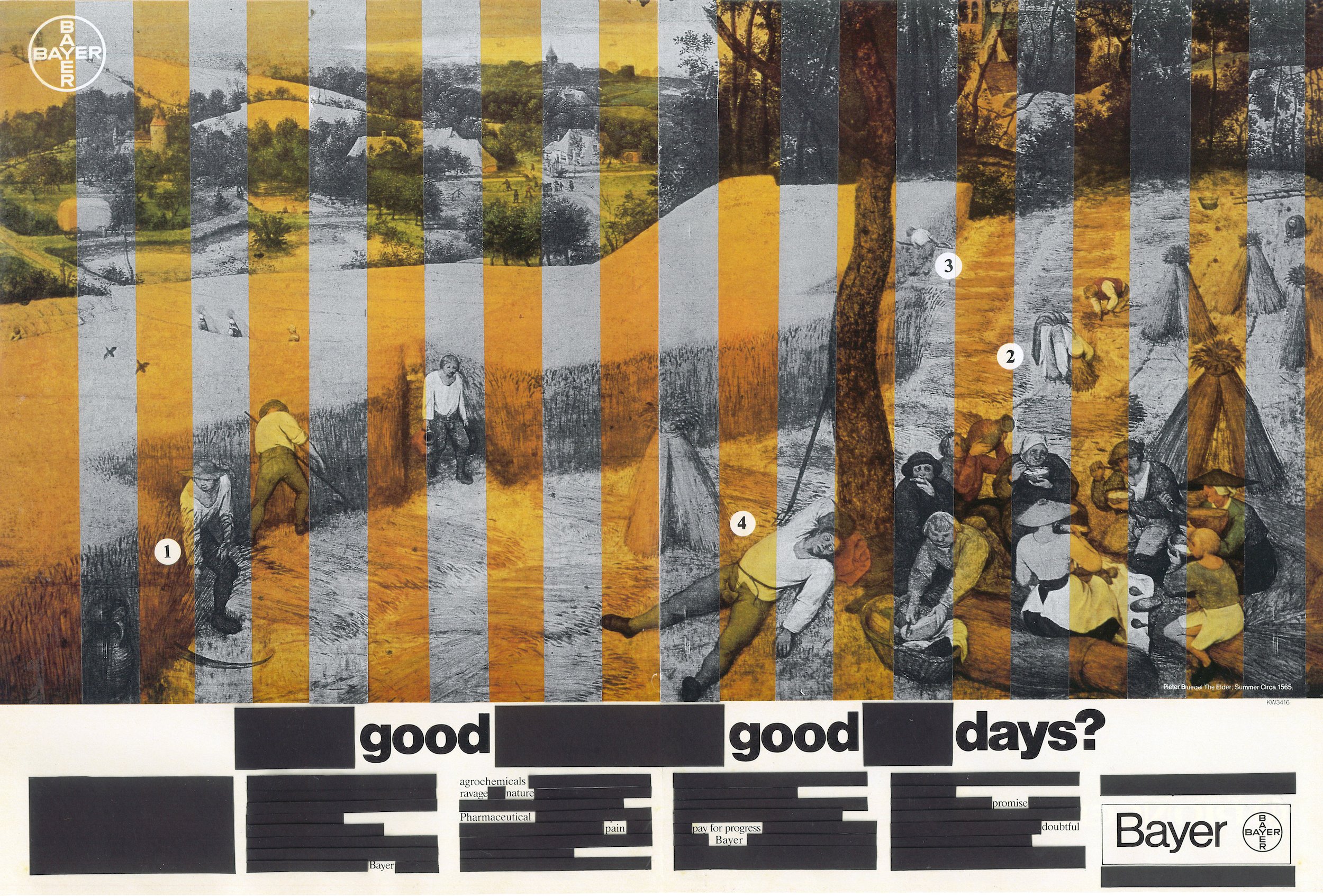   Good Good Days? , collage on 1984 Bayer magazine advertisement , 11.5” x 16.5”, 2022 