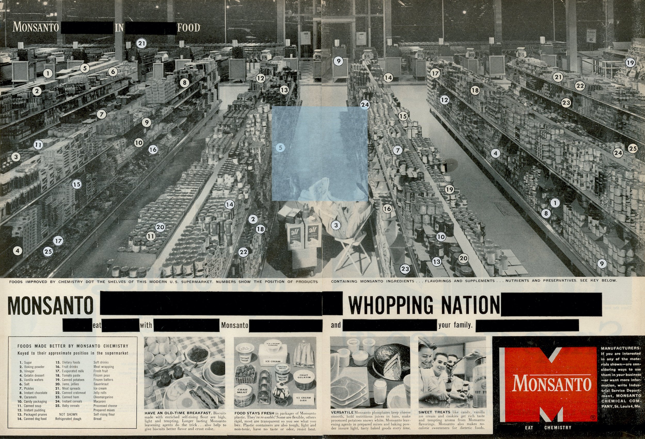   Monsanto Whopping Nation,  collage on 1956 Monsanto advertisement, 13.75”x 20”, 2022 