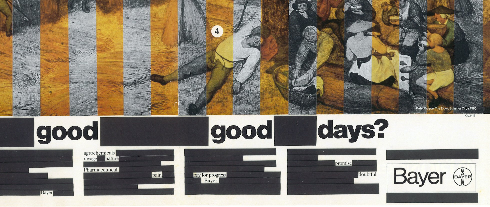   Good Good Days ?, (detail), collage on 1984 Bayer  magazine advertisement , 11.5” x 16.5”, 2022 