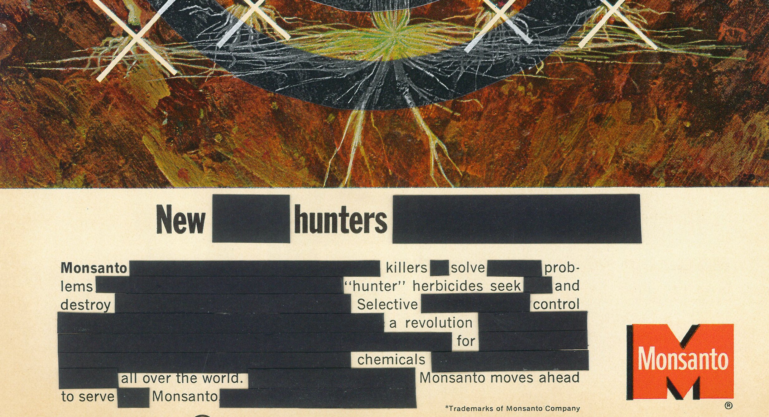   New Hunters , (detail)  collage on 1965 Monsanto magazine advertisement, 11” x 8”, 2022 