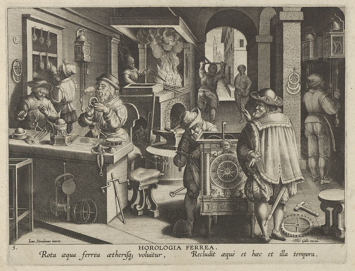Some early clock work, portrayed by Jan Collaert ca. 1600