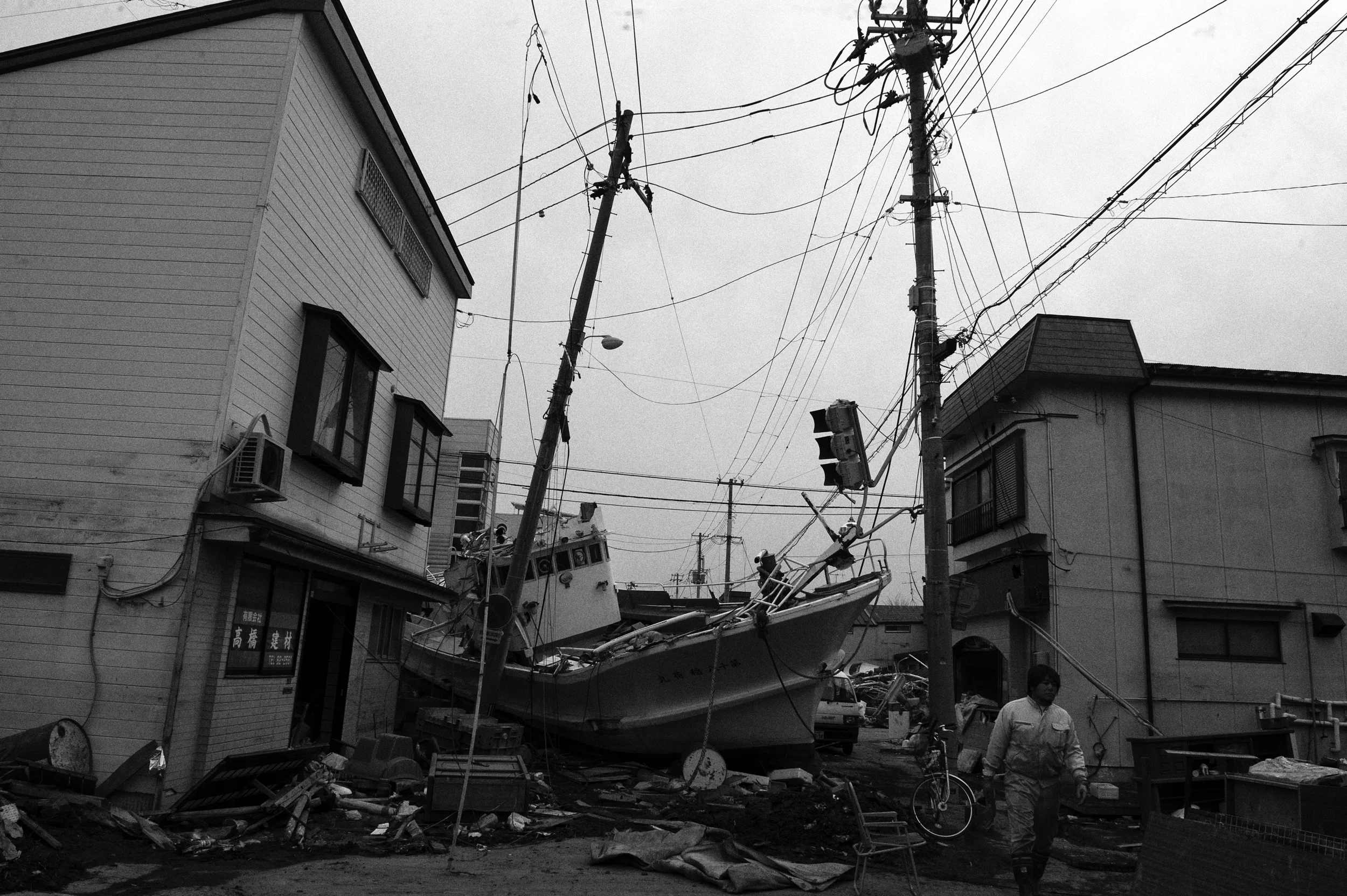 A destroyed fishing boat in Miyako city centre, Iwate, Japan, March 23, 2011. (Photo/ Mark Pearson) Almost all of the 29,000 fishing boats in Miyagi, Iwate, and Fukushima prefectures were rendered unusable after the 2011 Tōhoku earthquake and tsunami struck.12,000 fishing boats in Miyagi prefecture were destroyed or damaged, and at least 440 fishermen were killed or missing. 