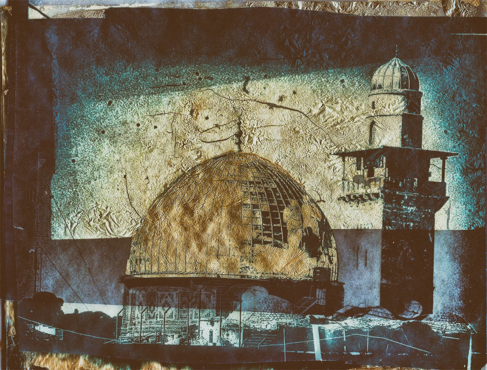 7" x 5" Cyanotype on Vellum with Gold Leaf of the Dome of the Rock, Jerusalem. (©Mark Pearson)