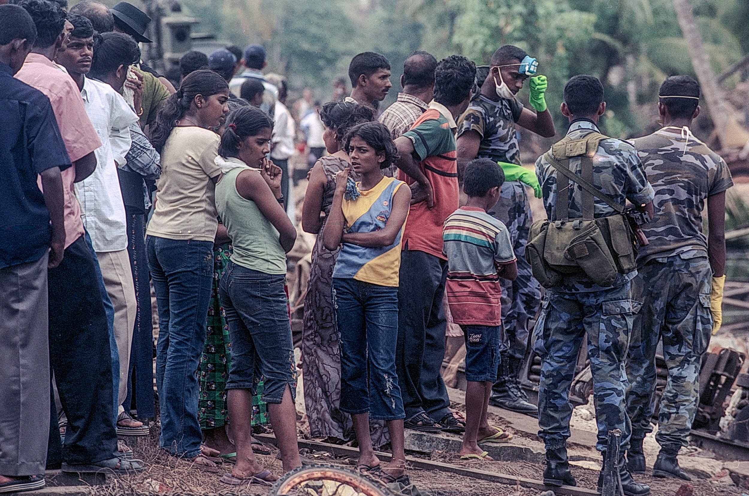 On Dec 26, 2004, a tsunami hit Sri Lanka, derailing the "Queen of the Sea" train, killing 1,700-2,500 passengers, and leaving only about 150 survivors. Telwatta, Sri Lanka, December 31, 2004 © Mark Pearson