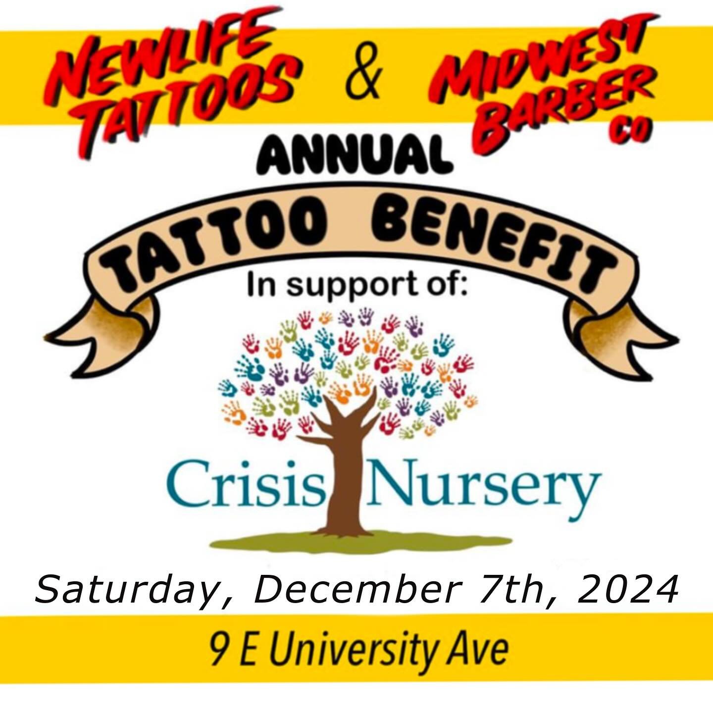 It&rsquo;s that time of year again! With the holidays coming up, the crew at NewLife Tattoos and Midwest Barber Co. are wanting to give back to our community. In doing so we&rsquo;re hosting our annual tattoo benefit on December 2nd to support @Crisi