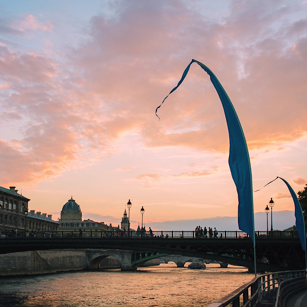 A beautiful sunset over the Seine river in Paris, France