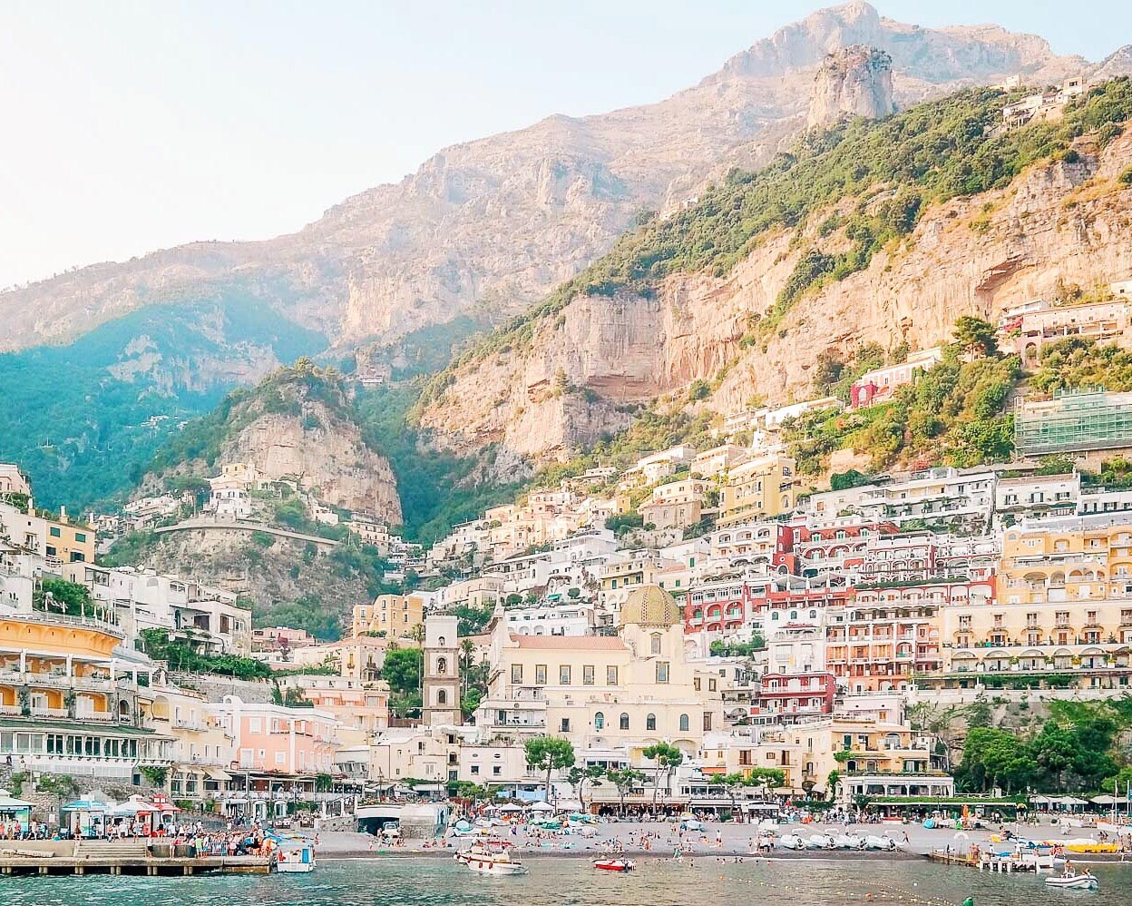 The view of Positano, Italy upon arrival by ferry. Positano travel guide