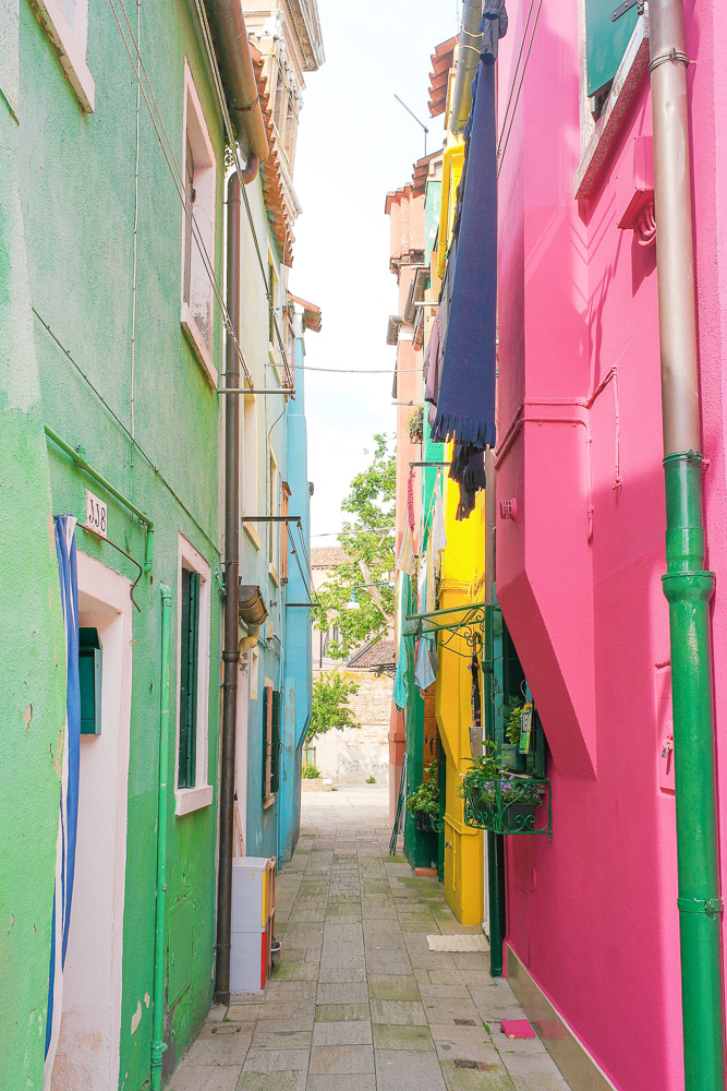 Colorful alleyways on the island of Burano in the Venetian lagoon
