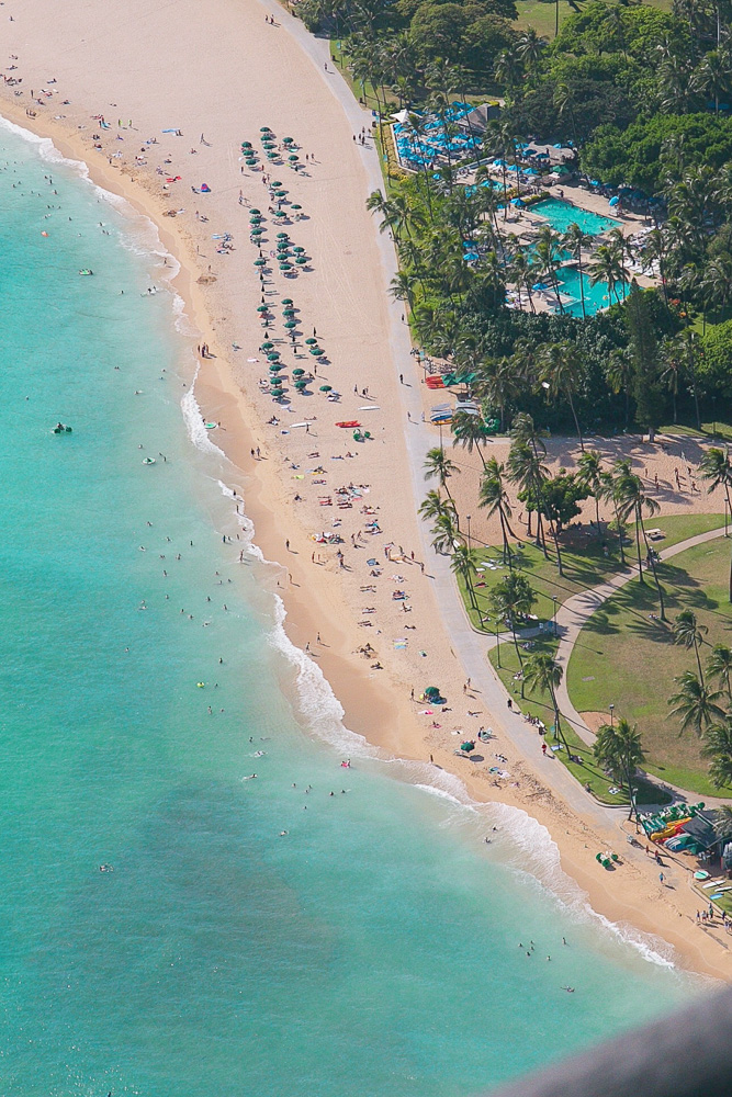 Oahu doors off helicopter tour - Waikiki beach from above