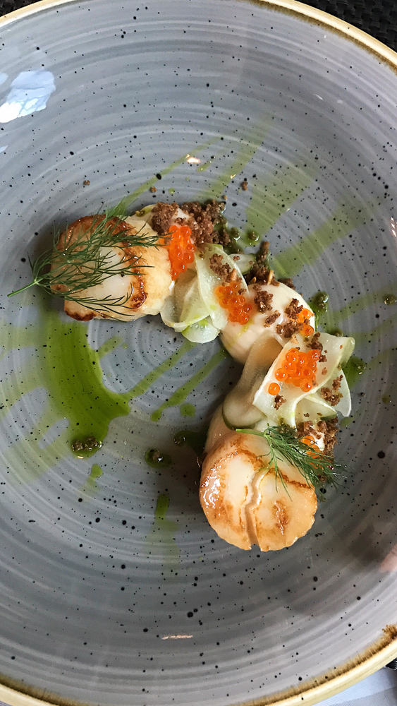 Scallops at Restaurant Atelier, a gorgeous Parisian-style restaurant located on the top floor of Hotel Pigalle in Gothenburg.