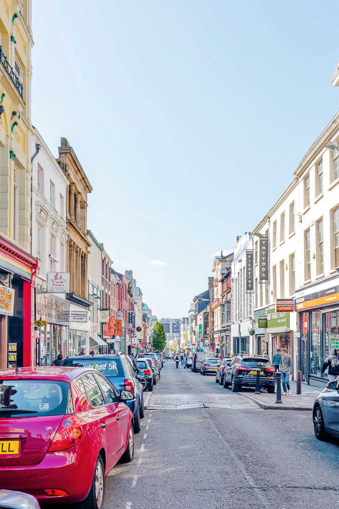 Bold Street in Liverpool, full of shops, cafes, restaurants, and more!