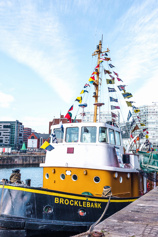 A colorful boat at Albert Dock in Liverpool