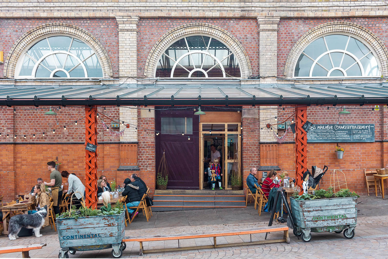 An outdoor seating area at Altrincham Market