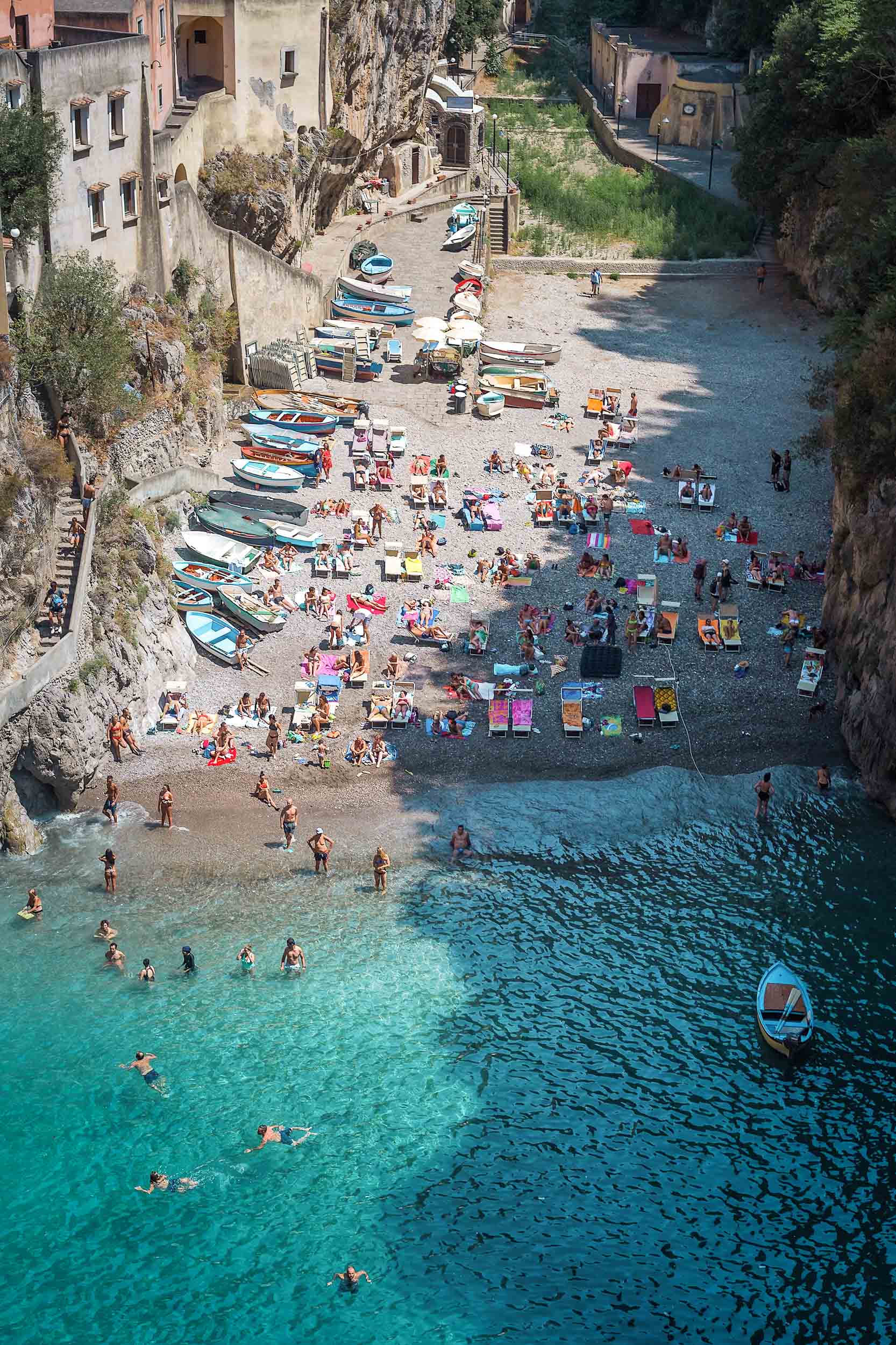 Looking down on the beach in Furore