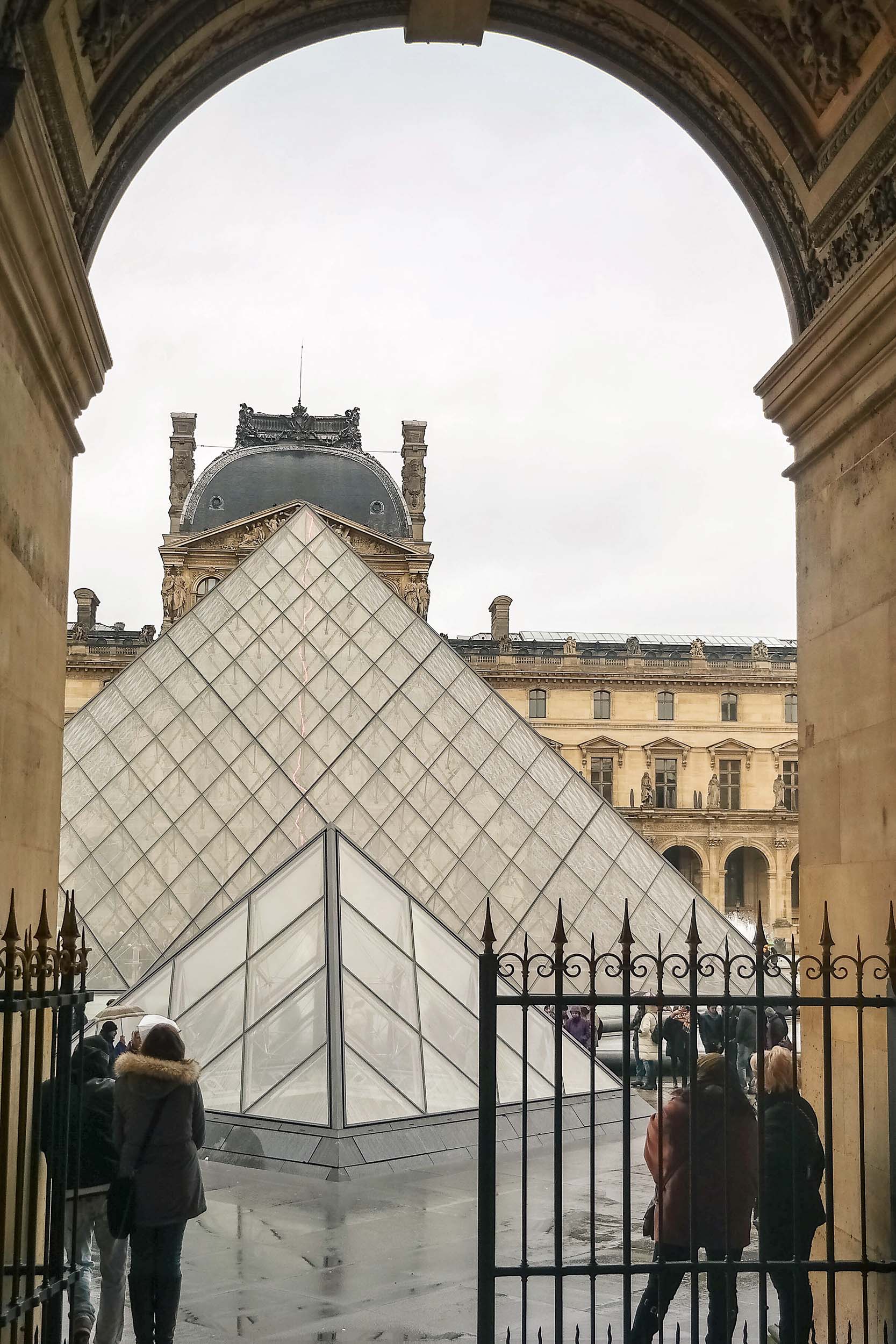 Rainy day Louvre views in Paris