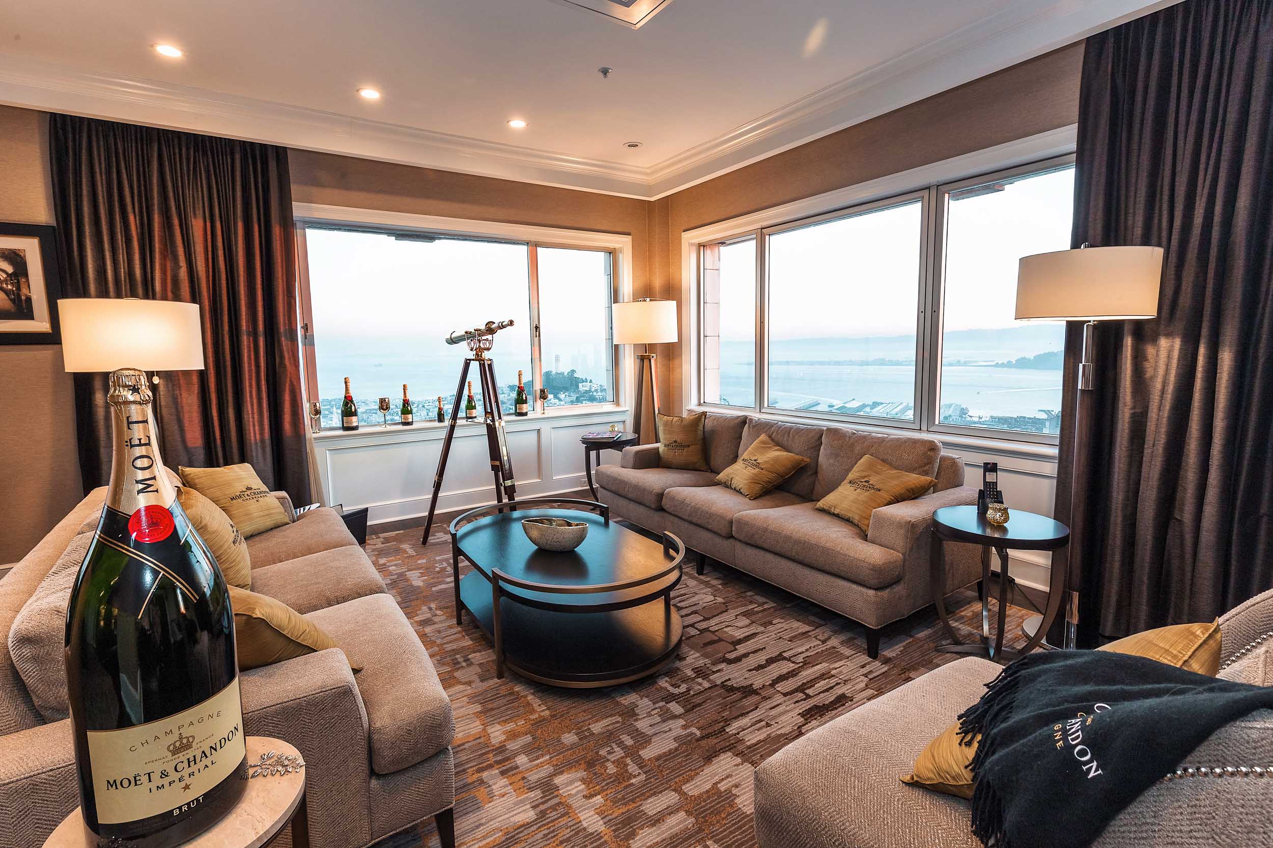 The huge living room in the Presidential Suite has room for 20 people and is great for celebrations!