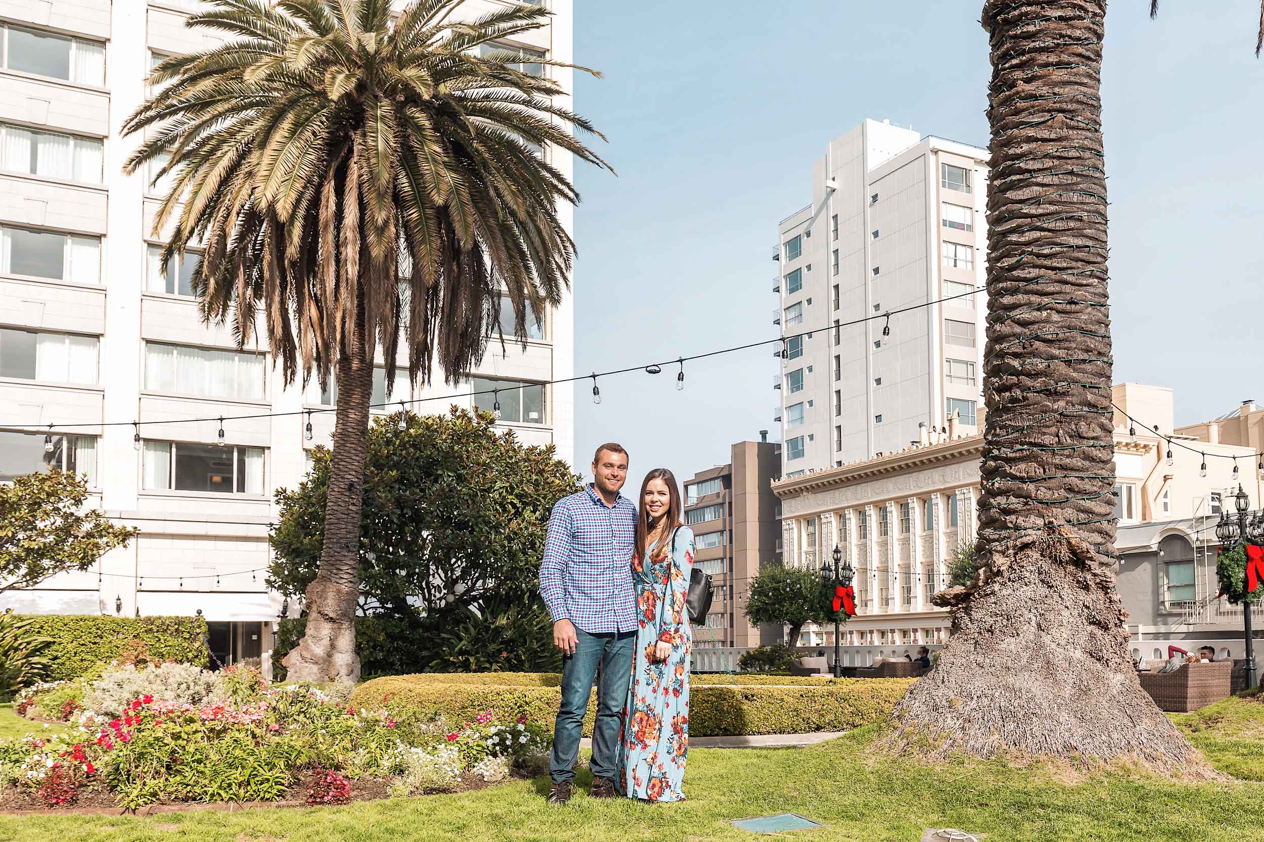 The rooftop garden offers magnificent views of downtown SF and has comfy outdoor seating to lounge on in the sunshine underneath the palm trees