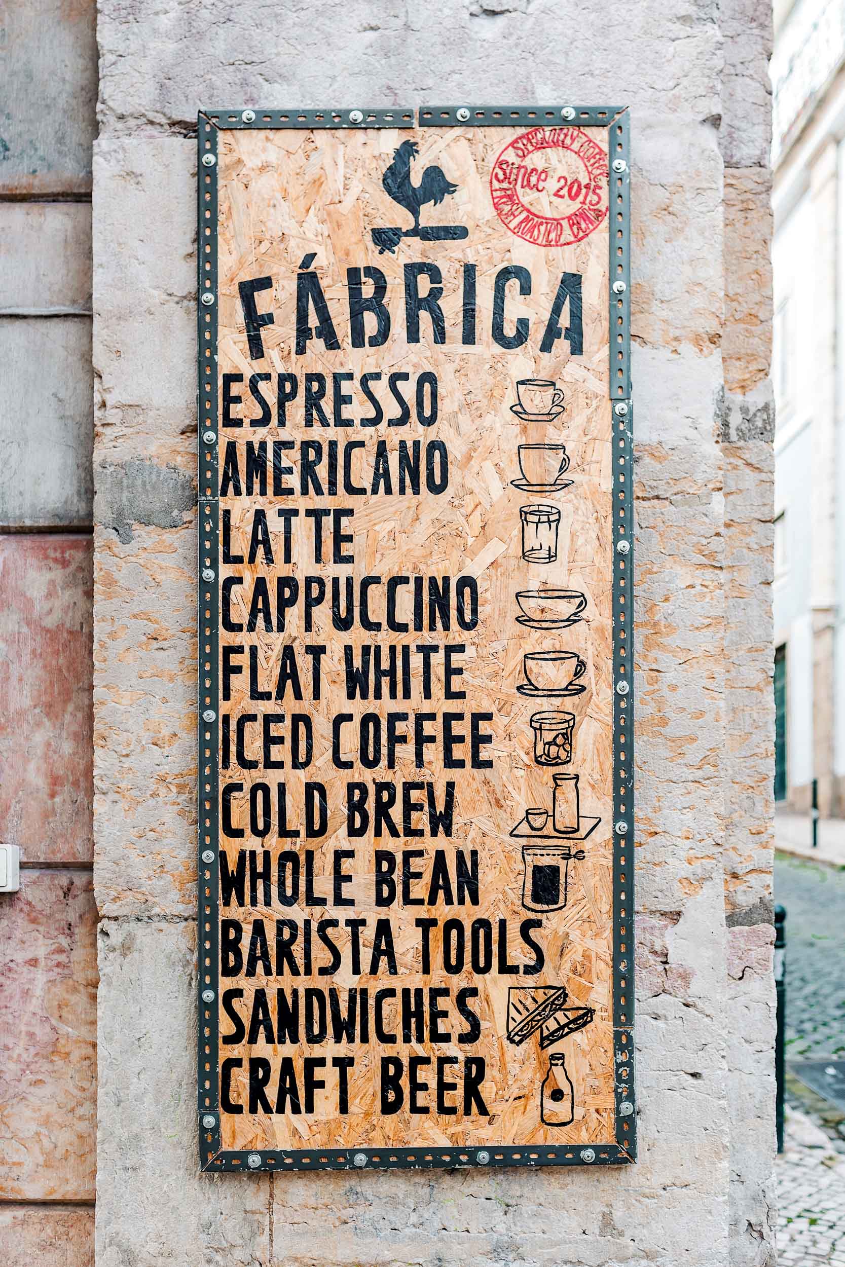 Fabrica Coffee Roasters in Lisbon offers coffee, beer, and light bites like sandwiches and pastries 